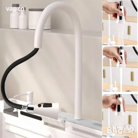 Модерна бяла мултифункционална кухненска мивка с двоен водопад, снимка 14 - Мивки - 47745954