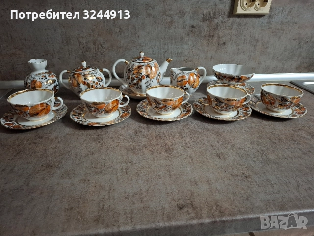 Рядък Руски порцеланов чаен сервиз ЛФЗ ,, Мой сад"