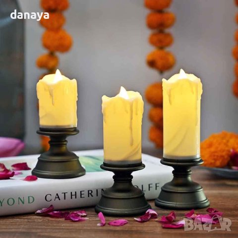 4169 Комплект реалистични електронни свещи на поставка, 3 броя