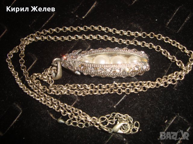 СРЕБРИСТО ОРИГИНАЛНО АРТ КОЛИЕ МЕДАЛЬОН с ВГРАДЕНИ ПЕРЛИЧКИ и КРИСТАЛИ 16565, снимка 4 - Колиета, медальони, синджири - 30711712
