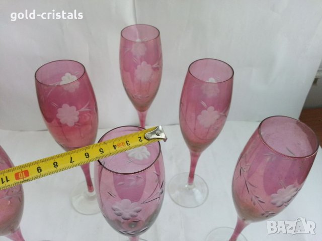 Ретро стъклени чаши гравирани цветно стъкло, снимка 6 - Антикварни и старинни предмети - 33817854