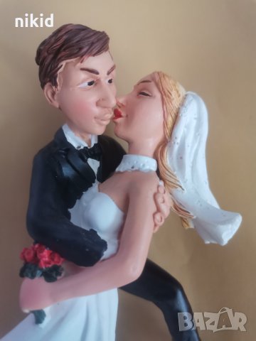 Младоженци двойка голяма фигурка връх украса за сватба сватбена торта топер керамична, снимка 2 - Декорация - 33969934