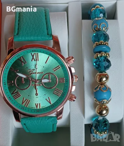 Уникален дамски комплект часовник с гривна в стилно зелено и изящно бижу, снимка 2 - Дамски - 50049519
