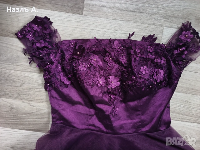 Лилава рокля с тюл, снимка 3 - Рокли - 54020537