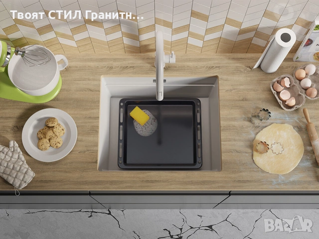 Бял кухненска мивка за вграждане под плот Прага 60 Level 560 x 470 мм, снимка 3 - Мивки - 53986197