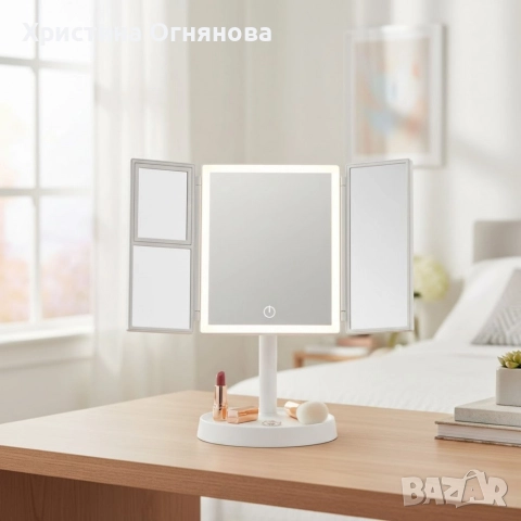Преносимо LED огледало с осветление за тоалетка, за грим с висока разделителна способност, снимка 6 - Други стоки за дома - 52955089