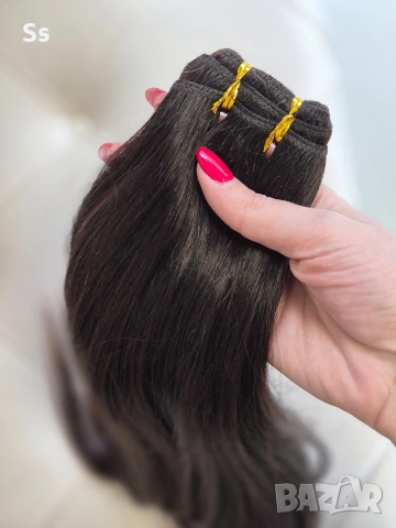 естествена коса на треса тъмно кестенява , снимка 2 - Аксесоари за коса - 53915376