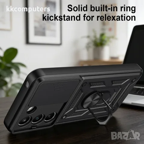 За Realme C100 5G / C83 5G Удароустойчив TPU PC Калъф с Въртяща Стойка, Плъзгащо Капаче за Камерата , снимка 9 - Калъфи, кейсове - 56184702