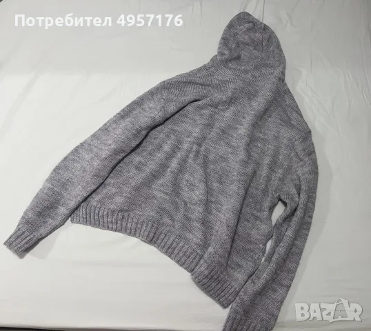 Дамски сив овърсайз пуловер / суичър с качулка, снимка 3 - Блузи с дълъг ръкав и пуловери - 56215057