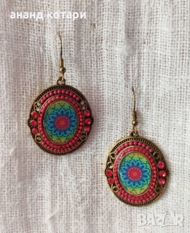 Обеци мандала принт от Индия М38-42, снимка 6 - Обеци - 39013701