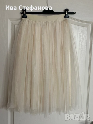  Нова елегантна бяла пола плисе плисирана тип пачка тюл подплата ластик на талията 