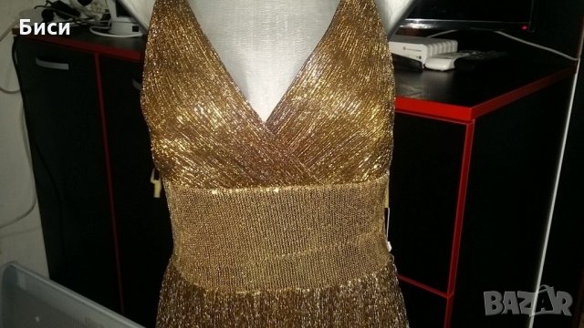 Нова бутикова официална златиста дълга рокля, снимка 5 - Рокли - 35373986