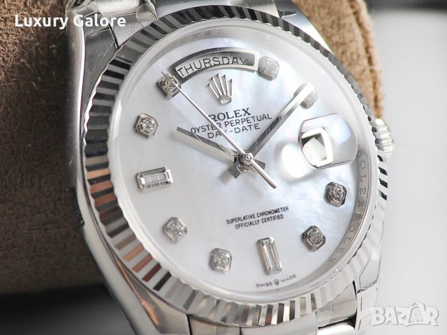Унисекс часовник Rolex Day-Date 36 White Gold Mother of Pearl с автоматичен механизъм, снимка 3 - Дамски - 38416098