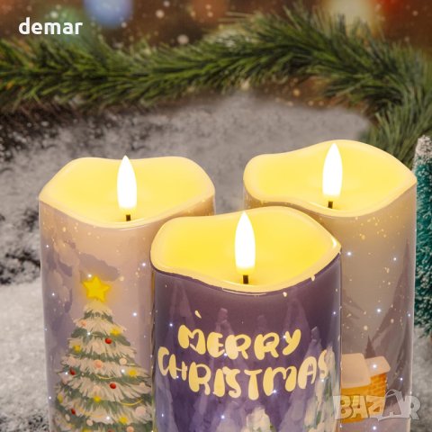 Комплект 3 броя коледни LED свещи с батерии , снимка 2 - Декорация за дома - 42925988