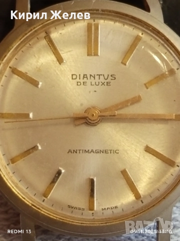 Стар механичен часовник мъжки DIANTVS DE LUXE ANTI-MAGNETIC SWISS MADE работи 51558, снимка 3 - Антикварни и старинни предмети - 52350336