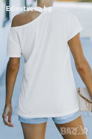 Дамска тениска с асиметрично голо рамо, снимка 6 - Тениски - 39937005