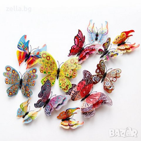 Комплект от 12 декоративни пеперуди, които да поставите на стената 3D с евтини магнитни декорации за, снимка 4 - Декорация за дома - 36629703