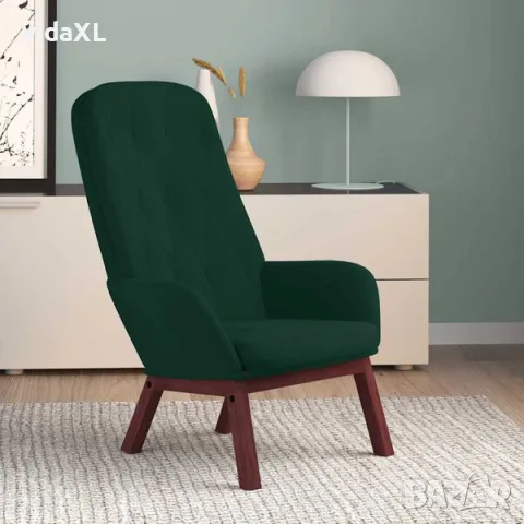 vidaXL Релакс стол, тъмнозелен, кадифе（SKU: 341220）, снимка 2 - Столове - 56089944