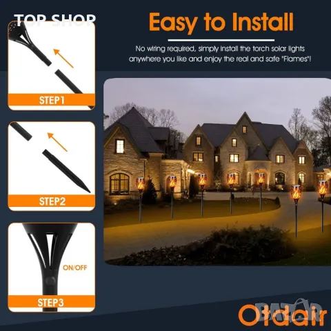 Соларни светлини 6 броя 52 см височина ефект пламък, снимка 5 - Соларни лампи - 48818927