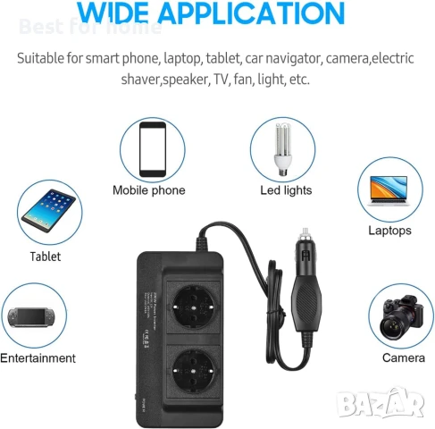 Cankypu 200W автомобилен инвертор към AC 220V конвертор с 2 контакта, 4 USB порта,, снимка 5 - Други инструменти - 50905980