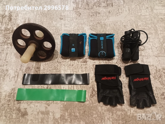 Въже за скачане колело коремни преси тежести 750гр за крака ръце ластици тренировка ръкавици фитнес