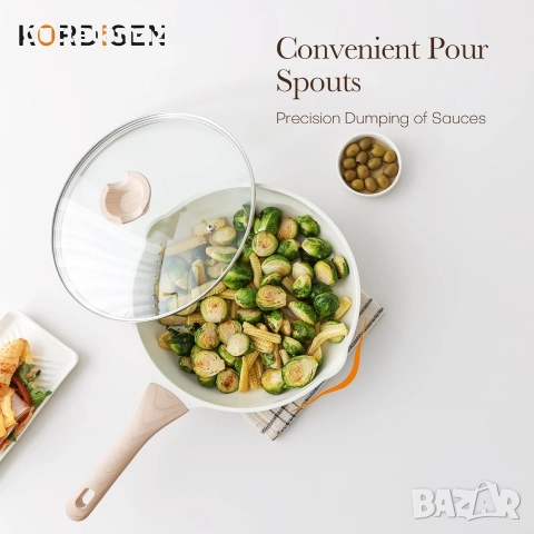 тигани Kordisen с незалепващо покритие и капак, 3 керамични тигана за готвене, нетоксични, снимка 3 - Съдове за готвене - 52882549