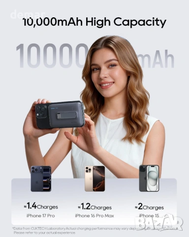 Магнитна външна батерия CUKTECH CP13 Qi2 15W Max безжично и 30W кабелно зареждане, 10000mAh, снимка 6 - Външни батерии - 54342865