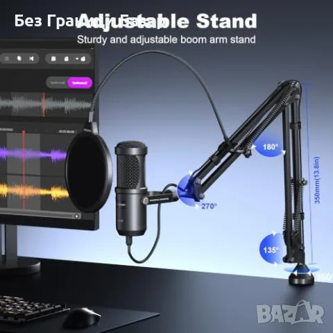 Нов Aokeo AK-60s кондензаторен USB микрофон с рамо Pop Filter за PC кодкаст YouTube Discord, снимка 3 - Микрофони - 56208807