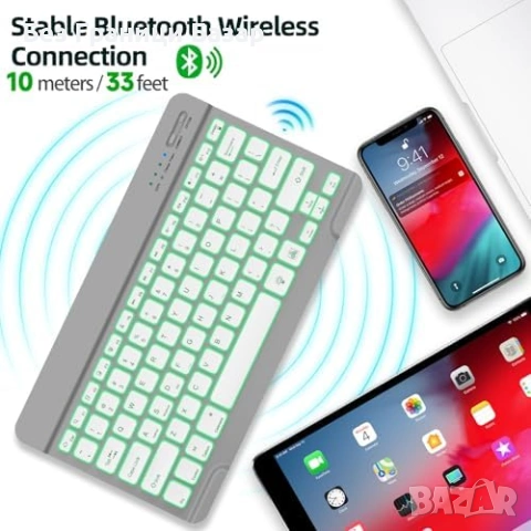 Нова Ултратънка Bluetooth клавиатура за iPad iPhone Android PC таблет телефон, снимка 6 - Клавиатури и мишки - 54043807