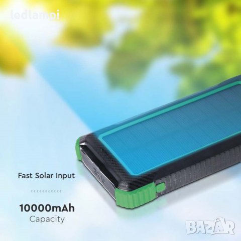 Външна Соларна Батерия 10000mAh Безжична Черна, снимка 2 - Безжични зарядни - 40073201