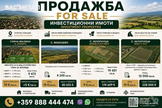 Инвестиционен имот за продажба – с. Горна Малина, м. Локвите