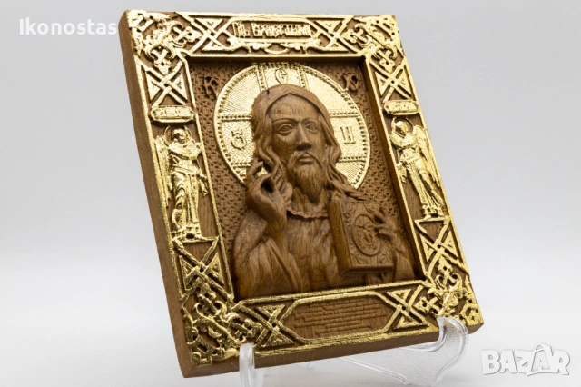 Релефна икона на Исус Христос – позлатена, снимка 2 - Икони - 53223043
