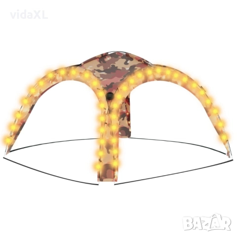 vidaXL Парти шатра с LED и 4 стени, 3,6x3,6x2,3 м, камуфлаж(SKU:93078)