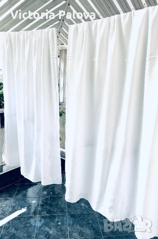 Две бели ленени (100%) пердета 2 броя, снимка 2 - Пердета и завеси - 51572673