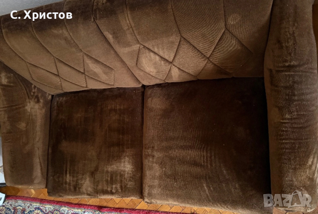 Ретро канапе тъмнокафяво с детайли от масивно дърво, снимка 6 - Дивани и мека мебел - 53993836