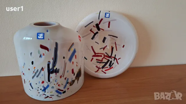 Порцелан, ваза и чиния, комплект, високо качество, снимка 4 - Декорация за дома - 49166356