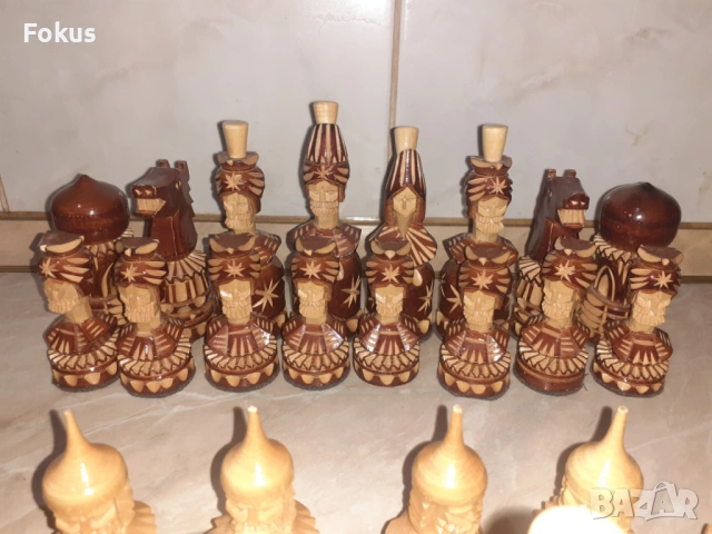 Стари руски - съветски фигури за шах дърворезба с кутия, снимка 5 - Антикварни и старинни предмети - 53353812