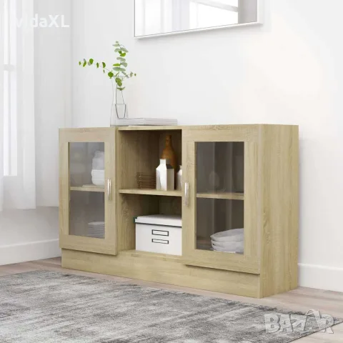 vidaXL Шкаф витрина, дъб сонома, 120x30,5x70 см, инженерно дърво, снимка 2 - Бюфети - 56147826