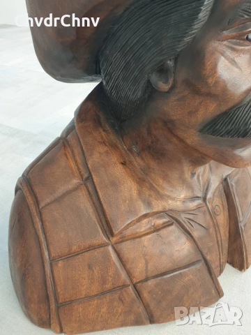 70см-50кг ръчна дърворезба статуя/голяма дървена скулптура/фигура-бюст на мексиканец-каубой, снимка 4 - Статуетки - 52020340