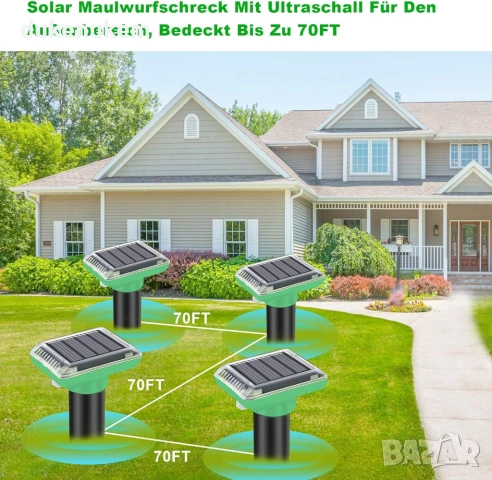 Соларен ултразвуков уред против къртици и гризачи – комплект 4 бр., снимка 2 - Друга електроника - 53030232