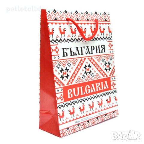 Сувенирна подаръчна торбичка декорирана със стилизирани български шевици 28 см Х 34 см - 12 бр 