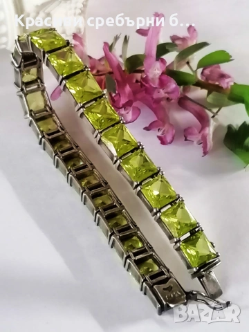 Масивна сребърна гривна с перидот💚,Тегло: 39.19гр , снимка 7 - Гривни - 53979979