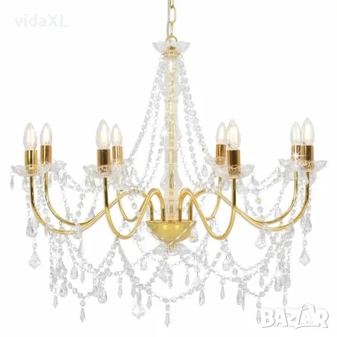 vidaXL Полилей с кристали, златист, 8 х Е14 крушки