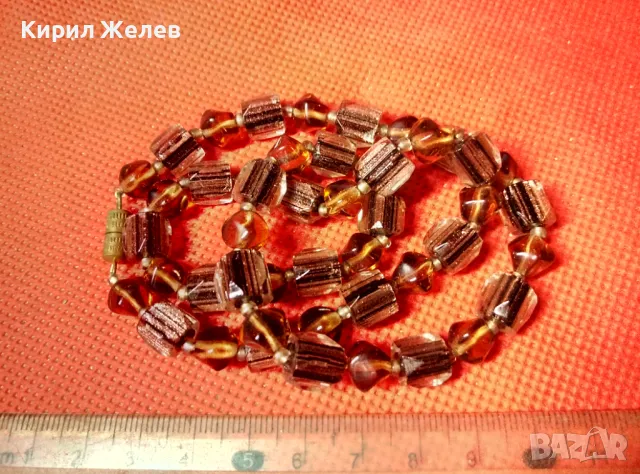 СТАР РЕТРО ГЕРДАН МЪНИСТЕНА ОГЪРЛИЦА с ФАСЕТИРАНИ ЦВЕТНИ КРИСТАЛИ и БРОНЗОВА ЗАКОПЧАЛКА 39688, снимка 4 - Антикварни и старинни предмети - 47284288