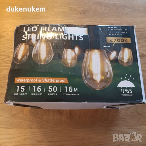 16м Външни гирлянди с 15+1 S14 LED крушки, IP65, нечупливи, топла светлина, снимка 12 - Лед осветление - 52638101