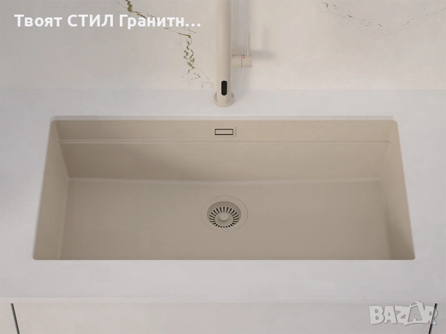 Бежова кухненска мивка за вграждане под плот Прага 90 Level 860 x 470 мм, снимка 4 - Мивки - 53995134