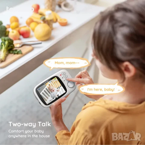 BOIFUN VB603 безжичен бебефон 3,2" HD екран, VOX режим, нощно виждане, двупосочен разговор, песни..., снимка 7 - Бебефони - 50555711