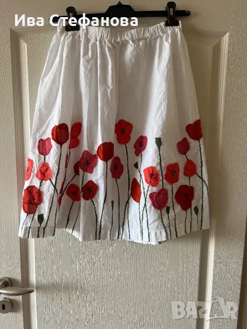 Wow нова елегантна бяла романтична 100 % памук памучна пола 3 D 3 Д макове , снимка 2 - Поли - 49859113