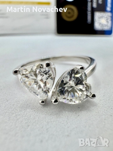 Сребърен пръстен с мойсанит (Диамант) 2 карата, снимка 8 - Пръстени - 54117275