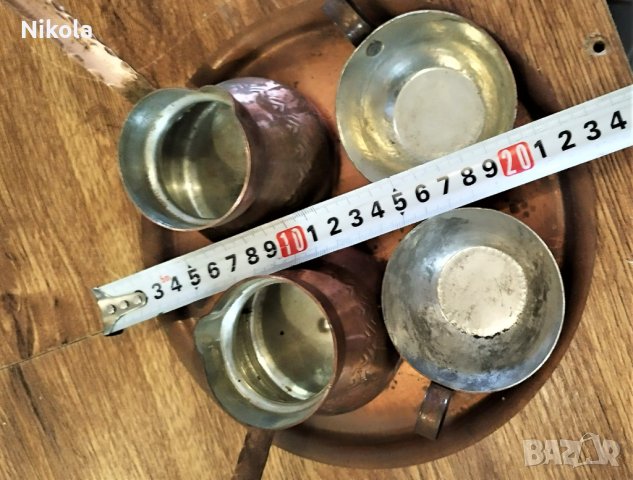 Меден сервиз за турско кафе 2 джезвета и 2 чаши с поднос, снимка 13 - Антикварни и старинни предмети - 42158913